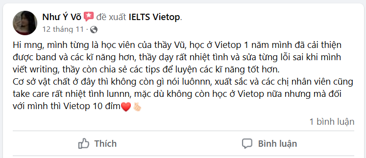 Feedback học viên tại Vietop Phú Nhuận