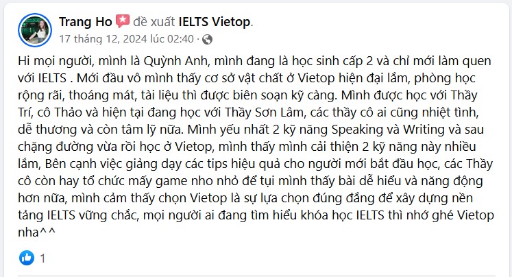 Feedback học viên tại Vietop Phú Nhuận