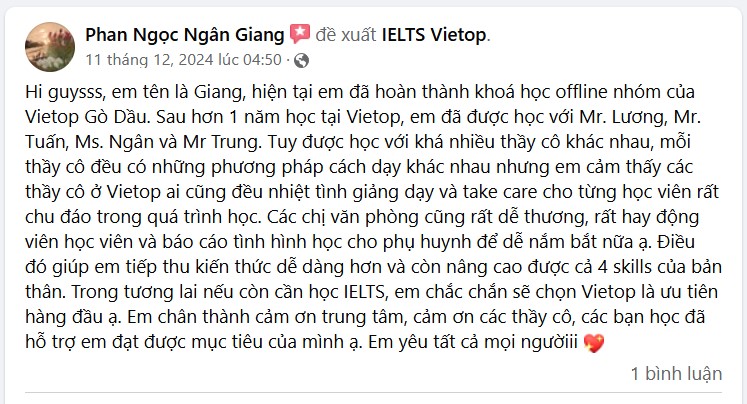 Feedback học viên tại Vietop Tân Phú