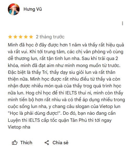 Feedback học viên tại Vietop Tân Phú