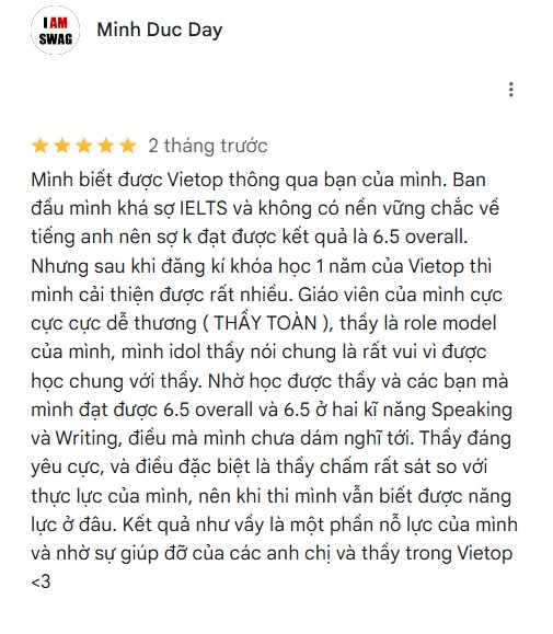 Feedback học viên tại Vietop Tân Phú