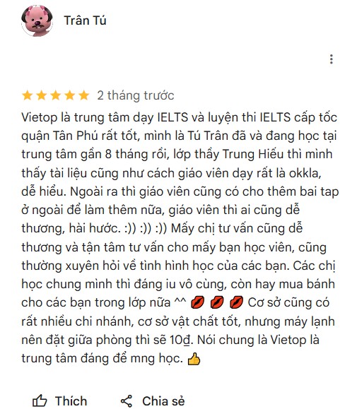 Feedback học viên tại Vietop Tân Phú