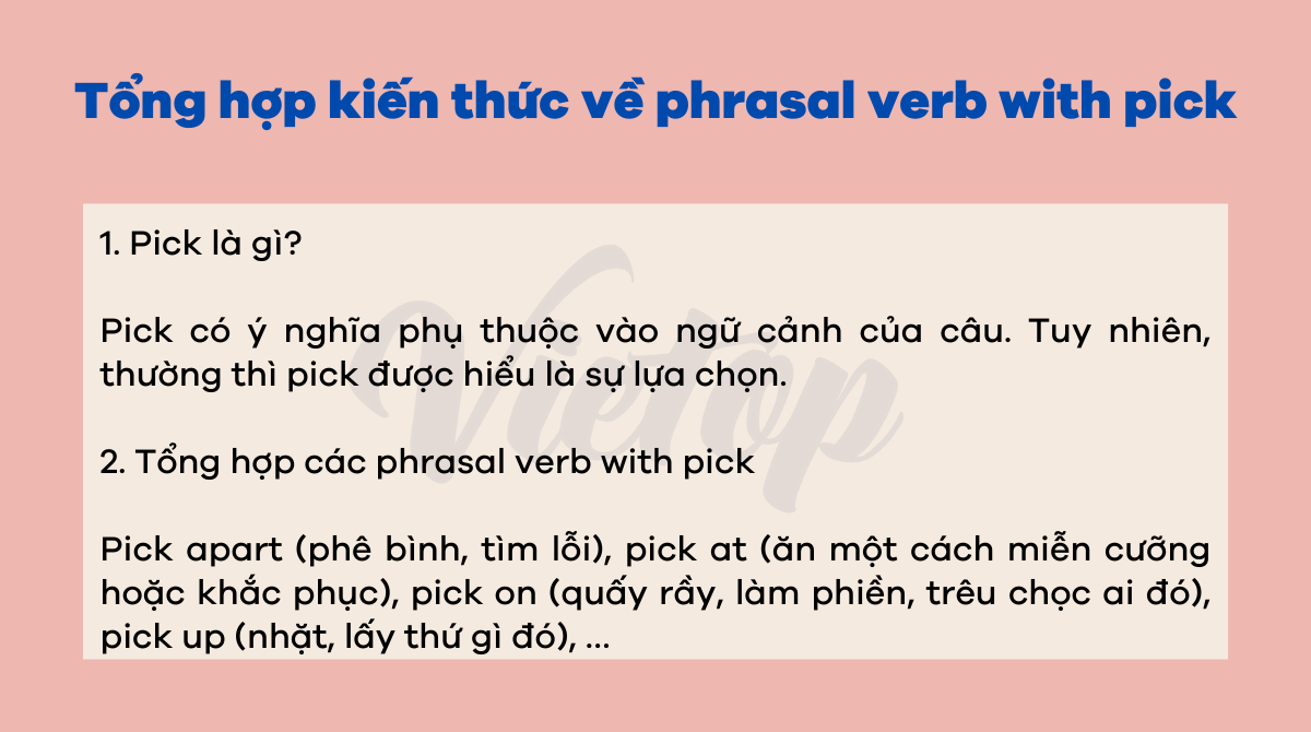 Ôn tập lý thuyết về phrasal verb with pick