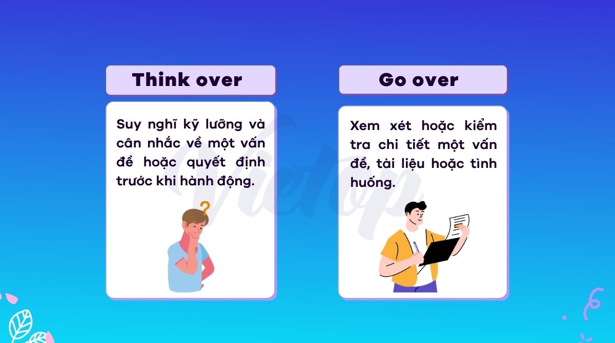 Phân biệt think over và go over