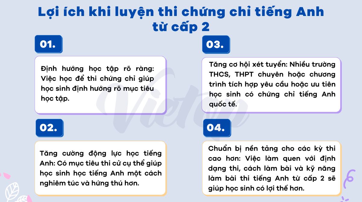 Lợi ích khi luyện thi chứng chỉ tiếng Anh từ cấp 2