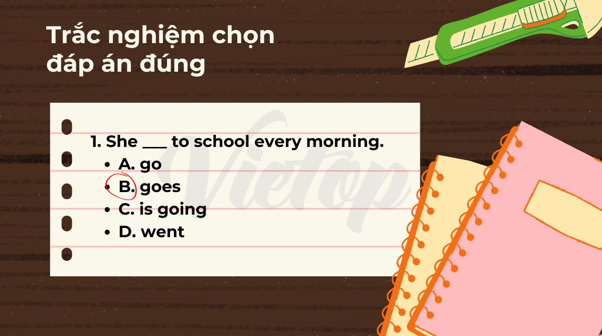 Bài tập 1 - Trắc nghiệm chọn đáp án đúng các thì trong tiếng Anh lớp 9
