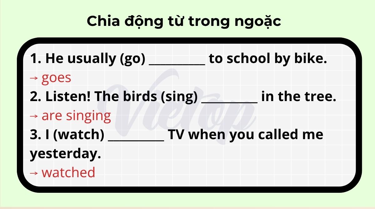 Bài tập 2 chia động từ trong ngoặc