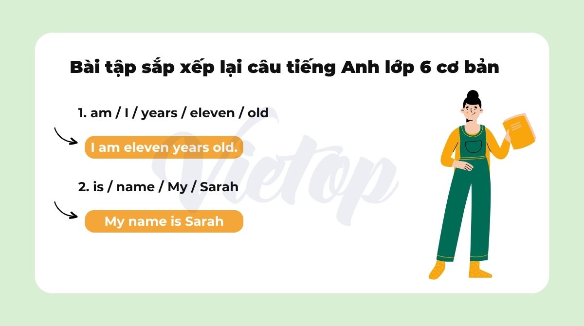 Bài tập sắp xếp câu tiếng Anh lớp 6 cơ bản