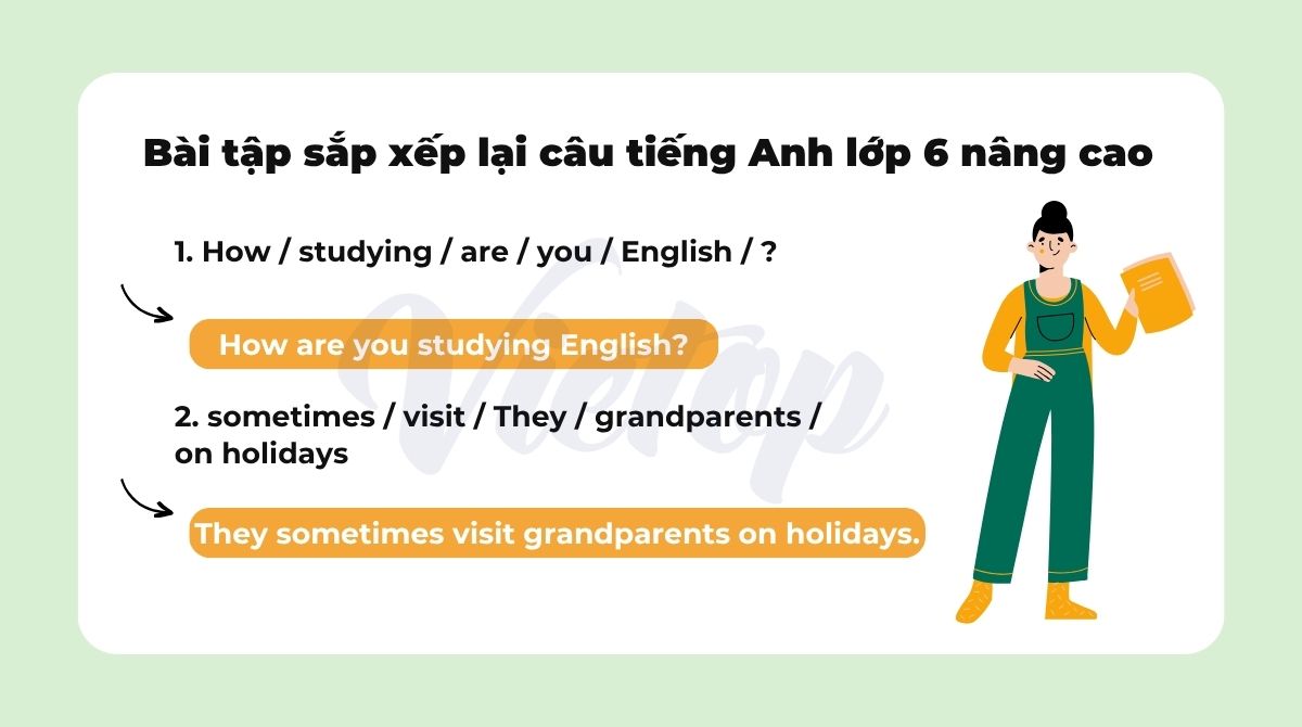 Bài tập sắp xếp câu tiếng Anh lớp 6 nâng cao