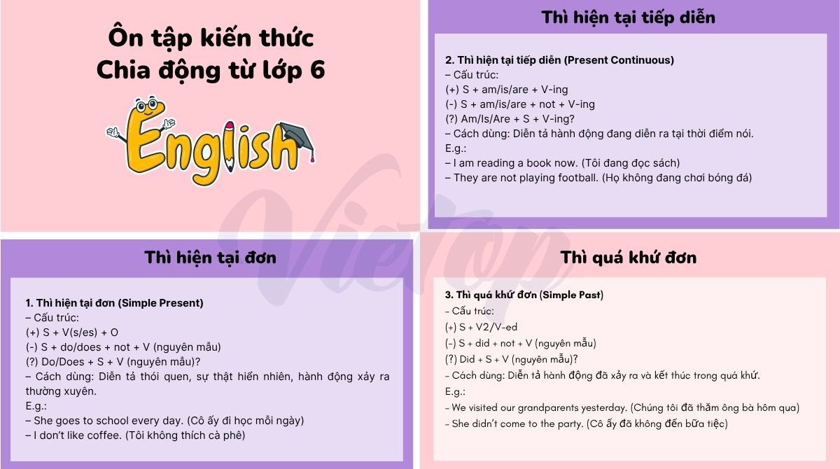 Lý thuyết trọng tâm chia động từ tiếng Anh lớp 6