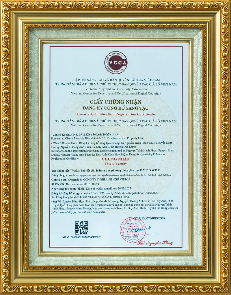 Bằng khen chứng nhận công bố