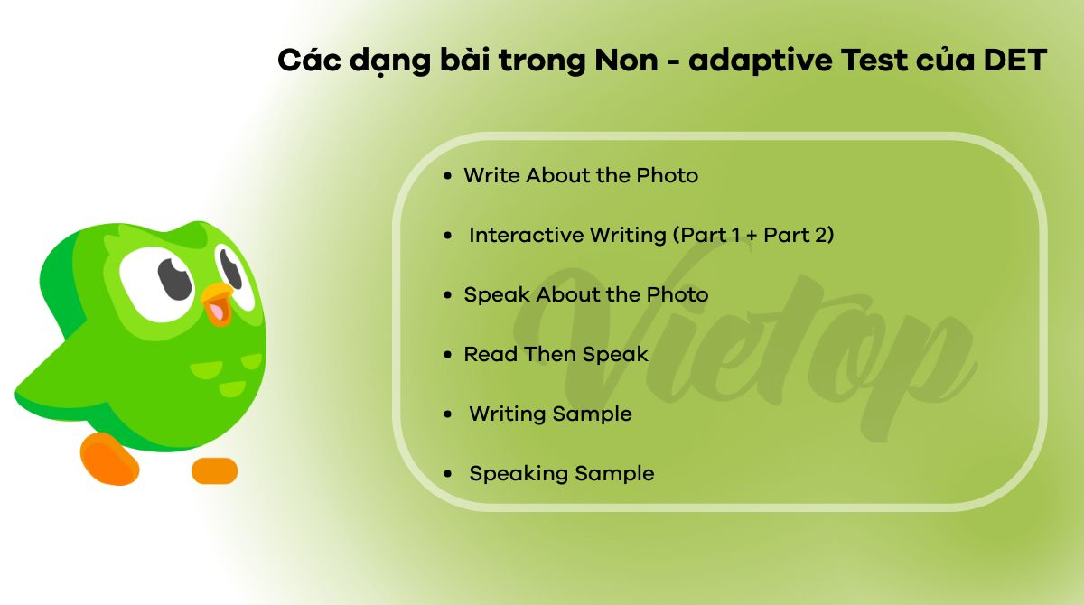 các dạng bài trong bài thi duolingo english test