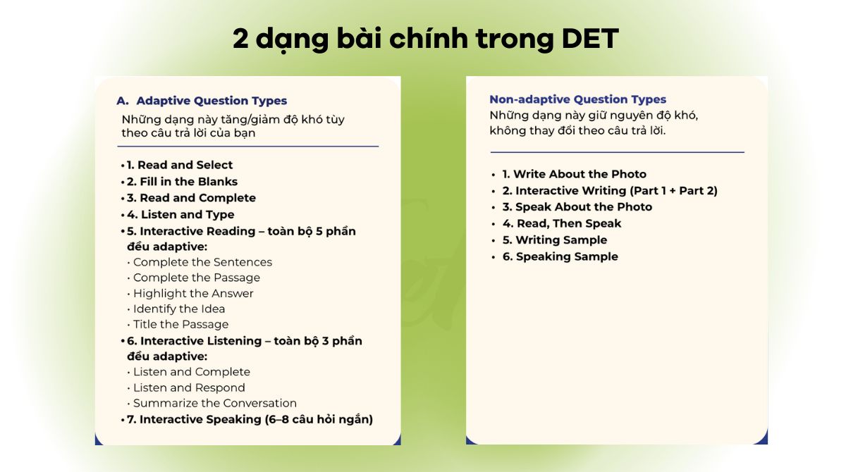 các dạng bài trong bài thi duolingo english test