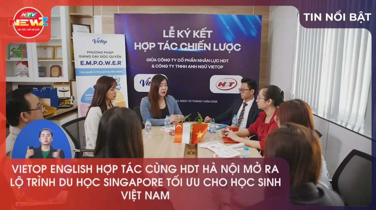 HTV đưa tin Vietop hợp tác cùng HDT Hà Nội triển khai chương trình Diploma Singapore