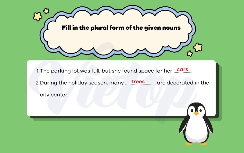 Fill in the plural form of the given nouns