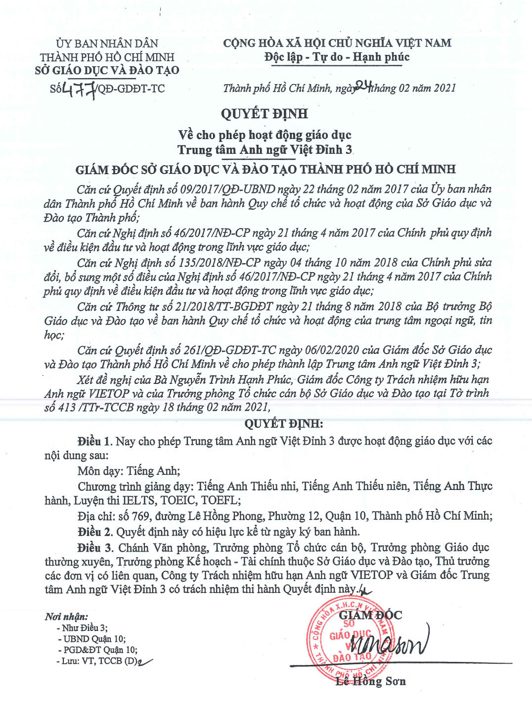 Giấy phép hoạt động chi nhánh LHP