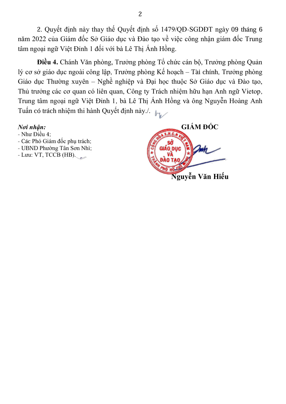 Giấy công nhận giám đốc chi nhánh Gò Dầu