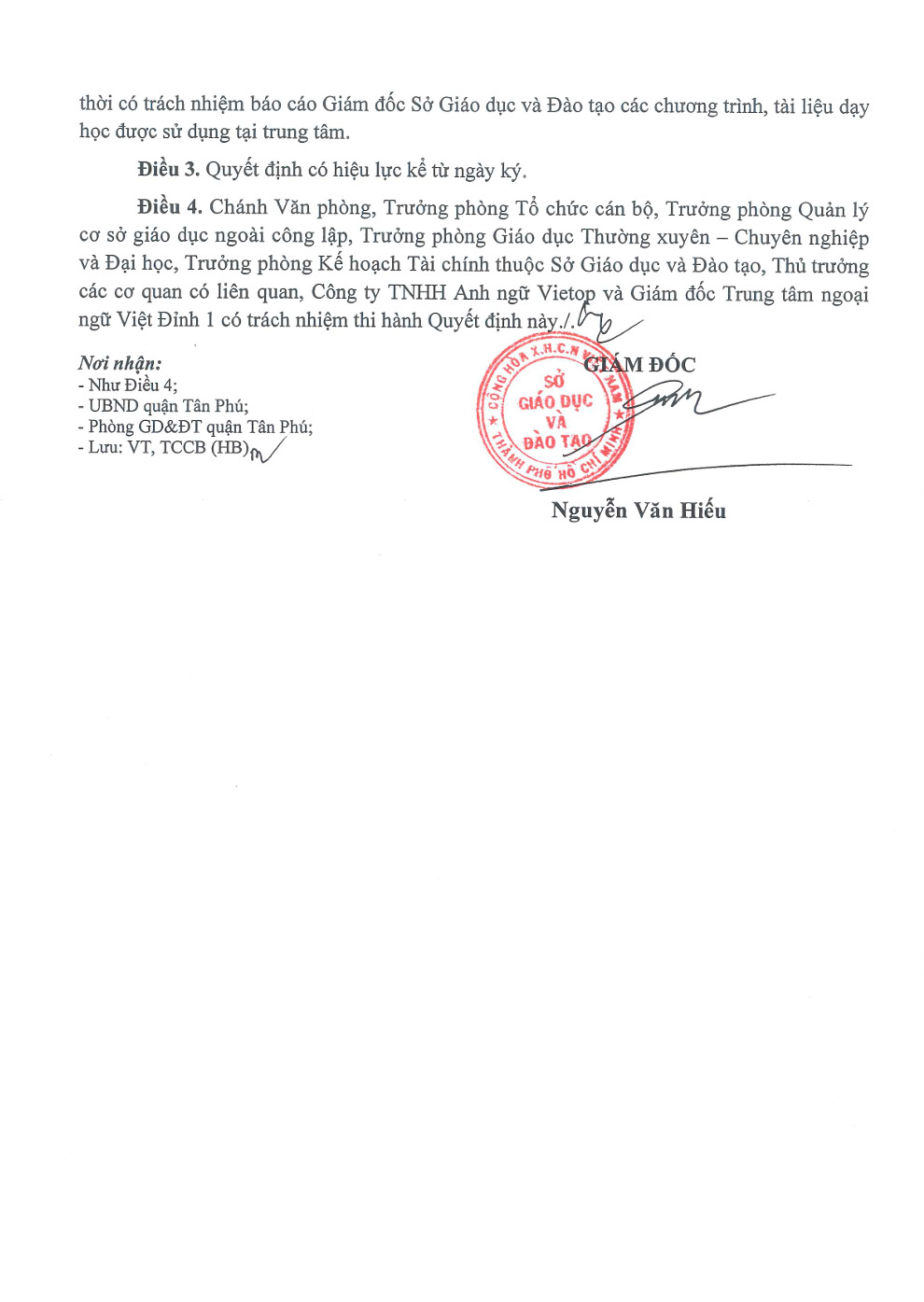 Giấy phép hoạt động chi nhánh Gò Dầu