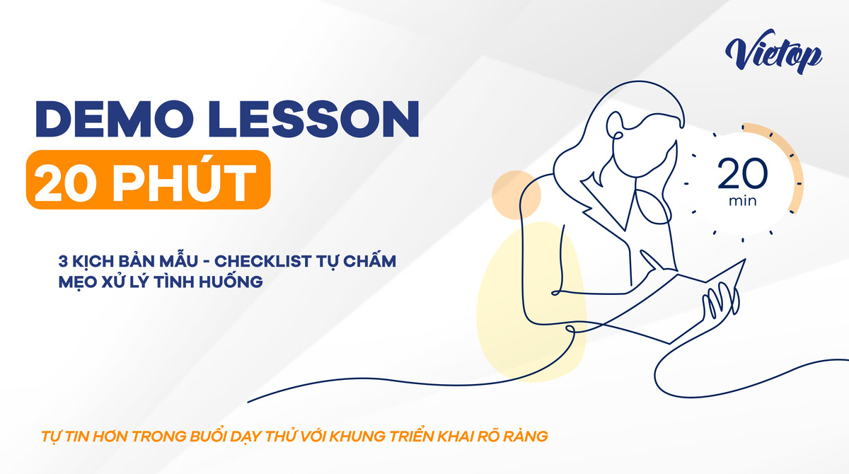 Thumbnail Ebook Demo Lesson 20 phút: Kịch bản mẫu & Checklist cho giáo viên TESOL